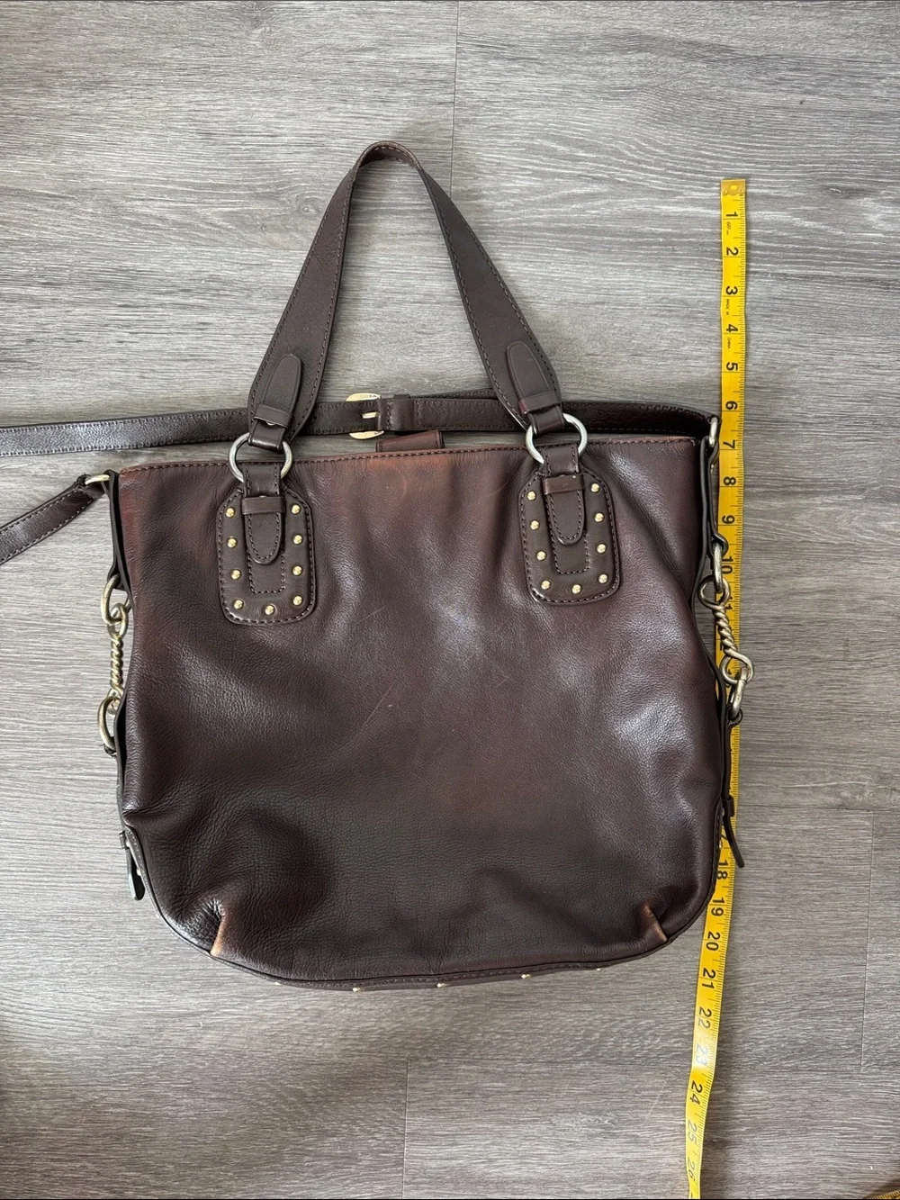 Nice Leather Michael Kors Dark Brown Shoulder Tote with Gold Accents